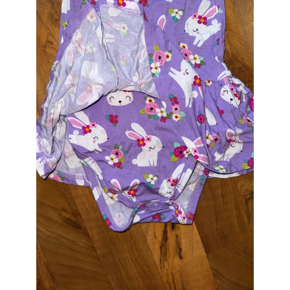 Little Bum Bums Purple Bunny Floral Bamboo Flutter‎ Sleeve Dress Romper 18-24M